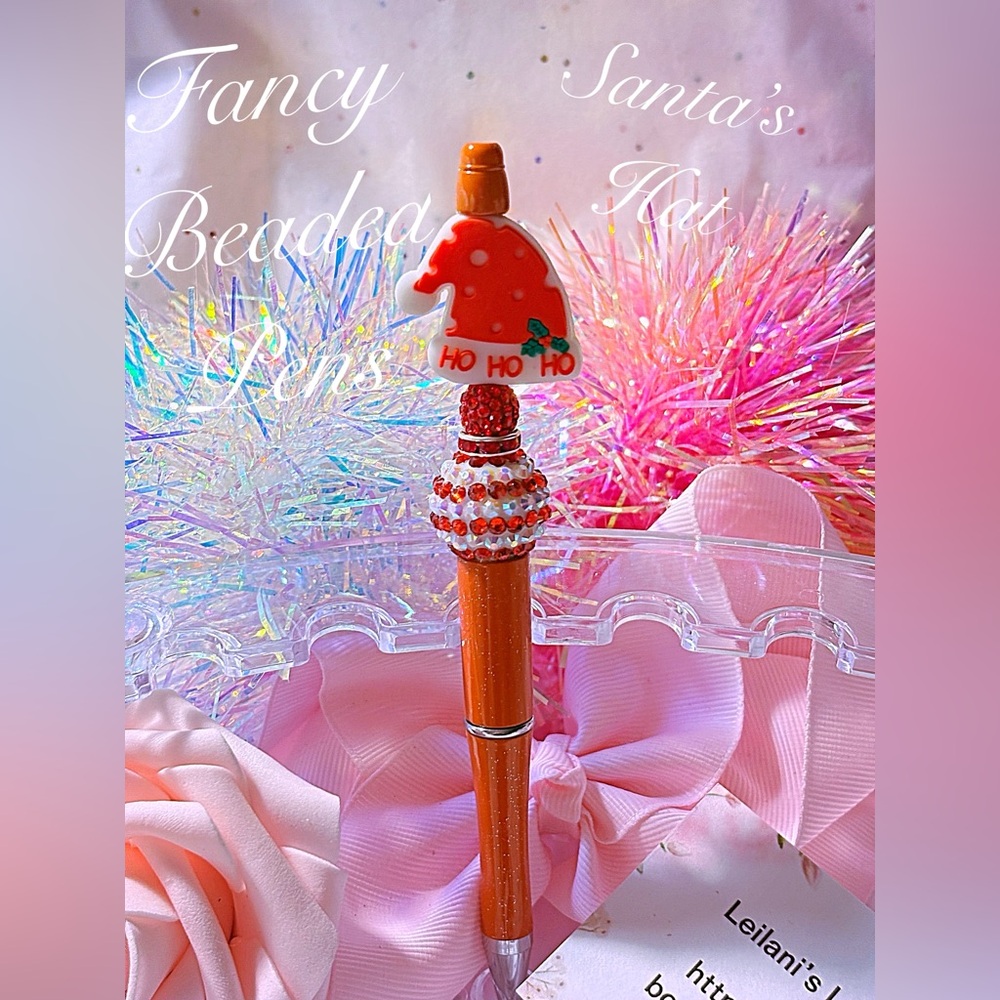 Fancy Festive Orange Beaded Pen with Santa Hat Topper/christmas/fancy pens/